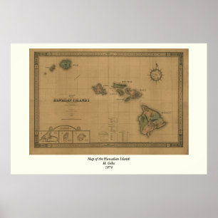 Vintage 1876 Hawaii Map - Hawaiian Islands Poster