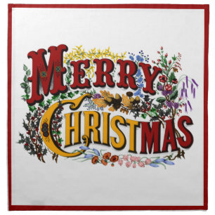 Vintage 1876 Merry Christmas Cloth Napkins