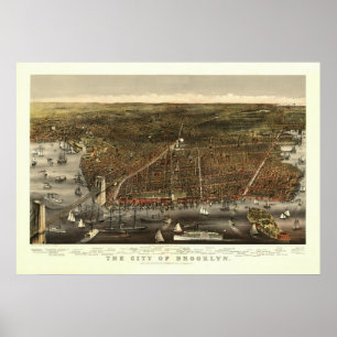 Vintage 1879 Brooklyn NY Bird's Eye View Map Poster