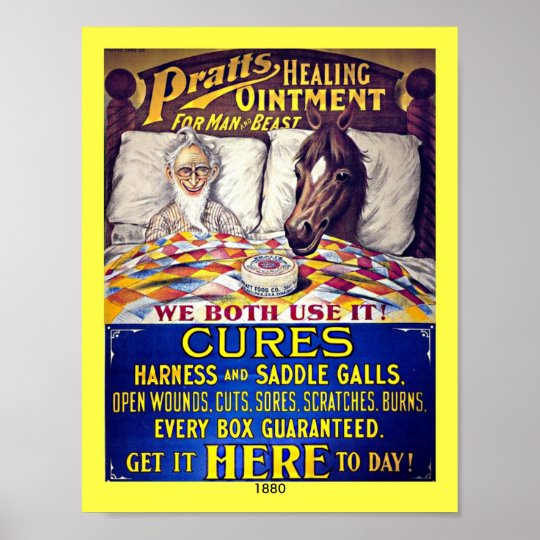 Vintage 1880 Horse Liniment Pratts Horse Ointment Poster
