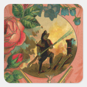 Vintage 1880's Fireman Firefighter Artwork Square Sticker