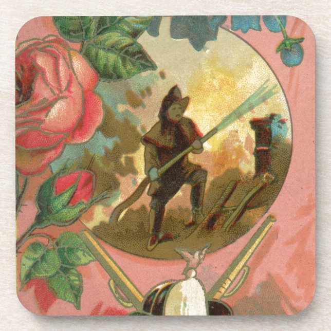 Vintage 1880's Fireman Firefighter Cover Drink Coaster (Front)