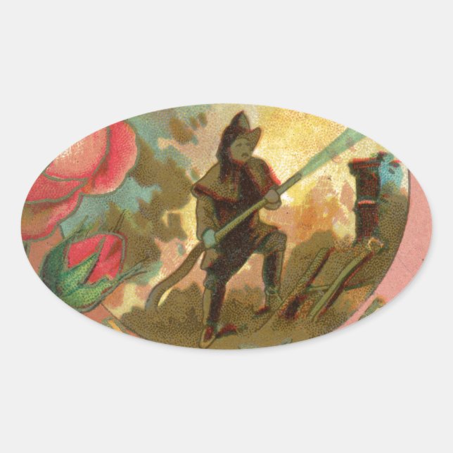 Vintage 1880's Fireman Firefighter Cover Oval Sticker (Front)