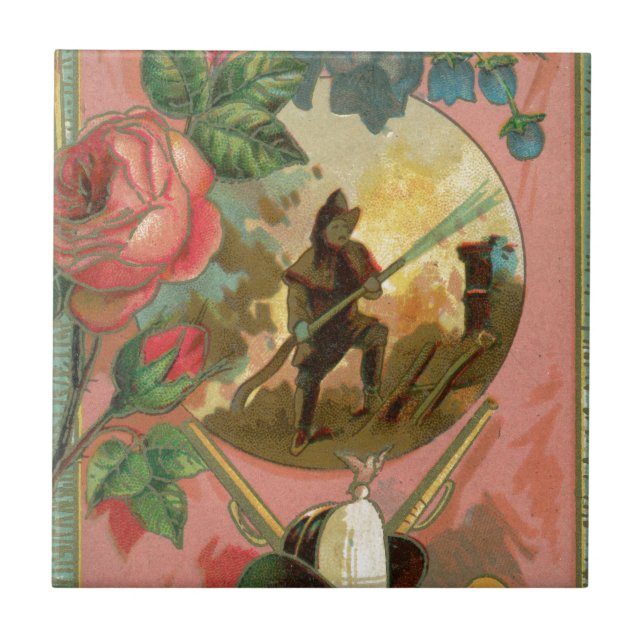 Vintage 1880's Fireman Firefighter Cover Tile (Front)