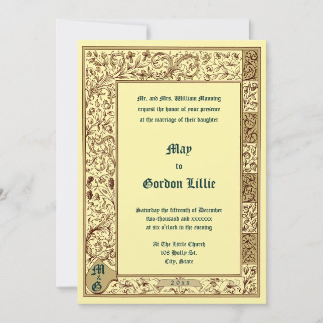 Vintage 1884 Medieval Illuminated Style Wedding Invitation (Front)