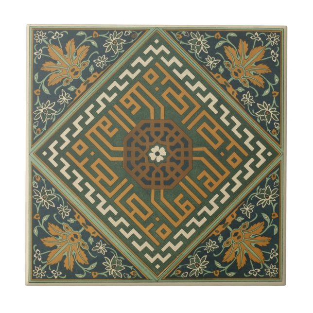 Vintage 1884 Ornamental Green Ceramic Art Tile (Front)