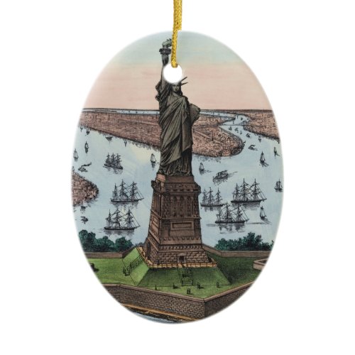 Vintage 1885 Statue of Liberty NYC Harbor Art Ceramic Ornament