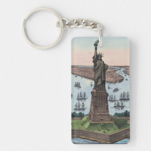 Vintage 1885 Statue of Liberty NYC Harbor Art Keychain