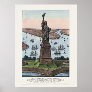 Vintage 1885 Statue of Liberty NYC Harbor Art Poster