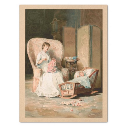 Vintage 1888 Mother and Baby Restored Decoupage Tissue Paper