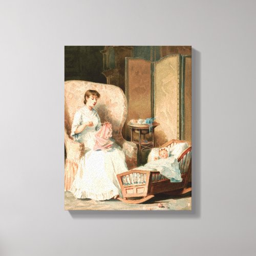 Vintage 1888 Mother and Sleeping Baby Restored Canvas Print