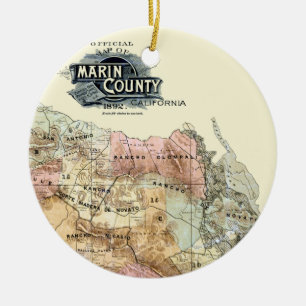 Vintage 1890 Map of Marin County Ceramic Ornament