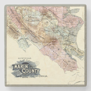 Vintage 1890 Map of Marin County Stone Coaster
