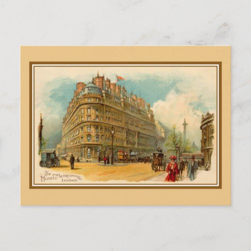 Vintage 1890s art litho London Hotel Metropole Postcard