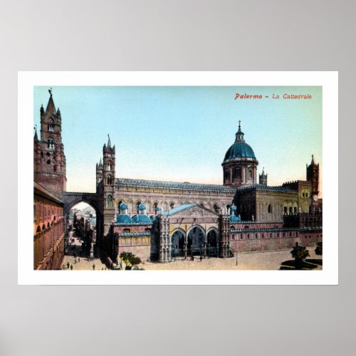 Vintage 1890s Palermo Sicily Cathedral Poster