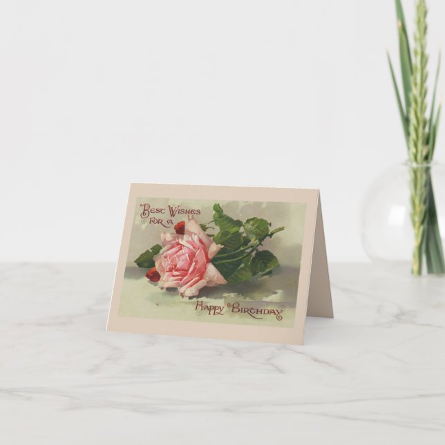 Vintage 1890's rose birthday greeting card (Front)