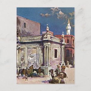 Vintage 1890s Tripoli Libya Watercolor painting Postcard