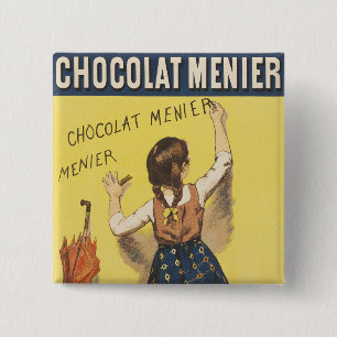 Vintage 1892 Chocolat Menier French Girl Art Button