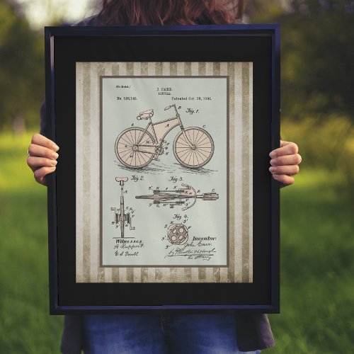 Vintage 1894 Carr Bicycle Patent Poster
