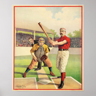 Vintage 1895 American Baseball Player Lithographic Poster