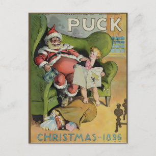 Vintage 1896 Puck Magazine Christmas Santa & Child Postcard