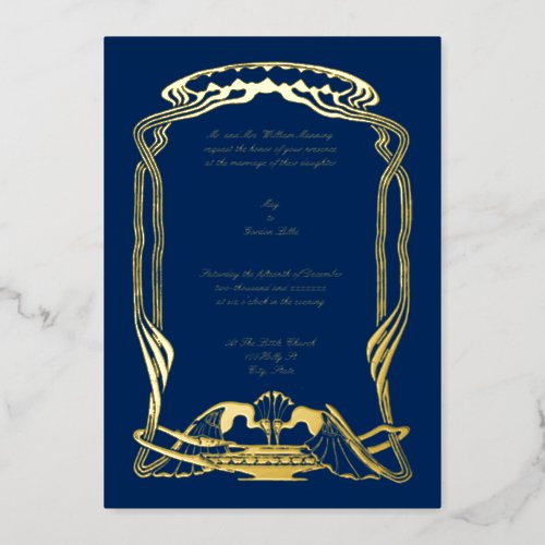 Vintage 1897 Art Deco or Art Nouveau Peacocks Foil Invitation