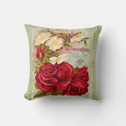 Vintage 1897 Cabbage Rose Seed Catalogue Throw Pillow