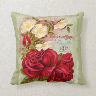 Vintage 1897 Cabbage Rose Seed Catalogue Throw Pillow
