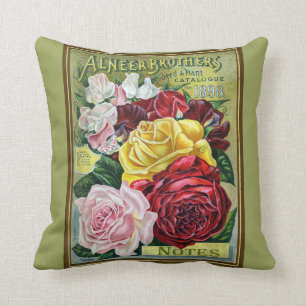 Vintage 1898 Cabbage Rose Seed Catalogue Throw Pillow