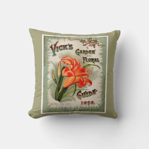 Vintage 1898 Garden and Floral Guide Throw Pillow