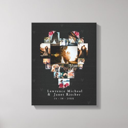 Vintage 18 Heart shaped Photo Collage for her him Canvas Print