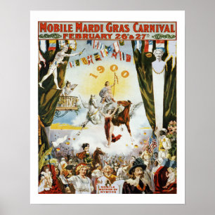 Vintage 1900 Mobile Mardi Gras Carnival Poster Art