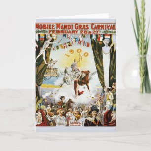 Vintage 1900 Mobile Mardi Gras Carnival Poster Art Card
