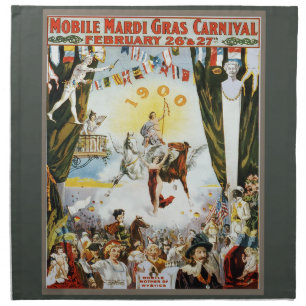 Vintage 1900 Mobile Mardi Gras Carnival Poster Art Cloth Napkin