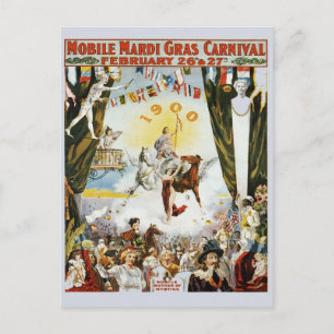 Vintage 1900 Mobile Mardi Gras Carnival Poster Art Postcard