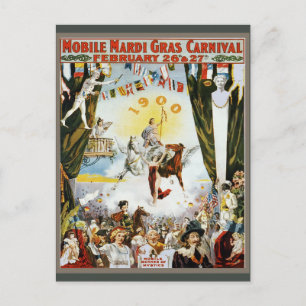 Vintage 1900 Mobile Mardi Gras Carnival Poster Art Postcard