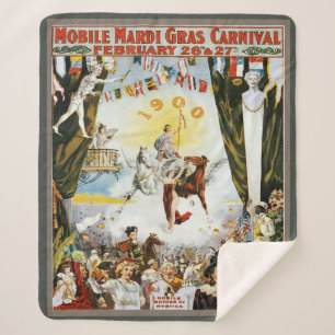 Vintage 1900 Mobile Mardi Gras Carnival Poster Art Sherpa Blanket