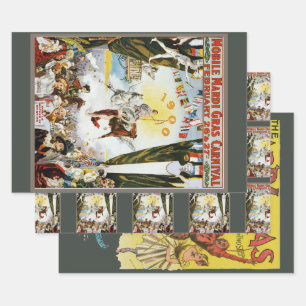Vintage 1900 Mobile Mardi Gras Carnival Poster Art Wrapping Paper Sheets