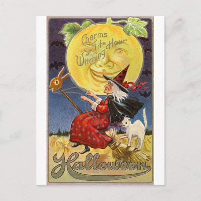 Vintage 1900 Storybook Halloween Witching Hour Postcard (Front)