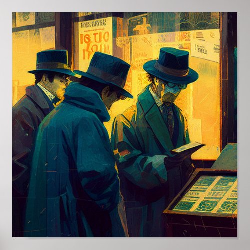 Vintage 1900s London Night Scene Oil Painting Poster