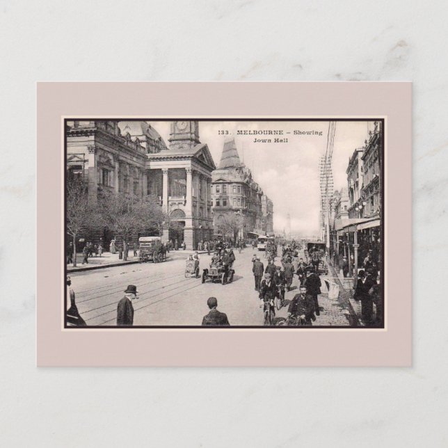 Vintage 1900s Melbourne Town Hall Postcard (Front)