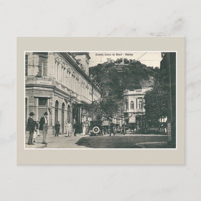 Vintage 1900s Santos busy street scene Brazil Postcard (Front)
