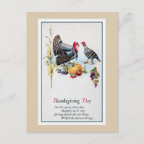 Vintage 1900s Thanksgiving turkeys poem Holiday Postcard