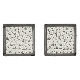 Vintage 1902 Japanese Floral: Black White Blossom Cufflinks