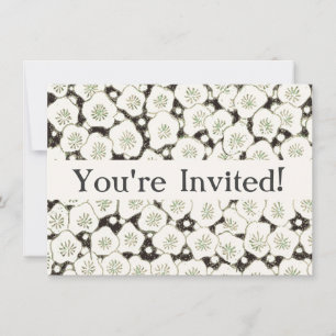 Vintage 1902 Japanese Floral: Black White Blossom  Invitation