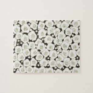 Vintage 1902 Japanese Floral: Black White Blossom Jigsaw Puzzle