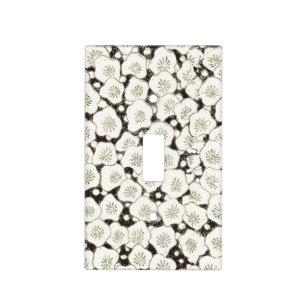 Vintage 1902 Japanese Floral: Black White Blossom  Light Switch Cover