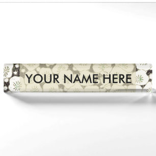 Vintage 1902 Japanese Floral: Black White Blossom  Name Plate