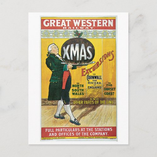 Vintage 1903 British Christmas train travel ad Holiday Postcard