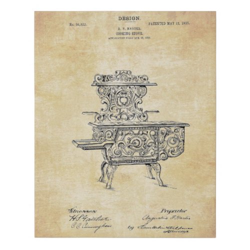 Vintage 1903 Kitchen Stove Patent Faux Canvas Print